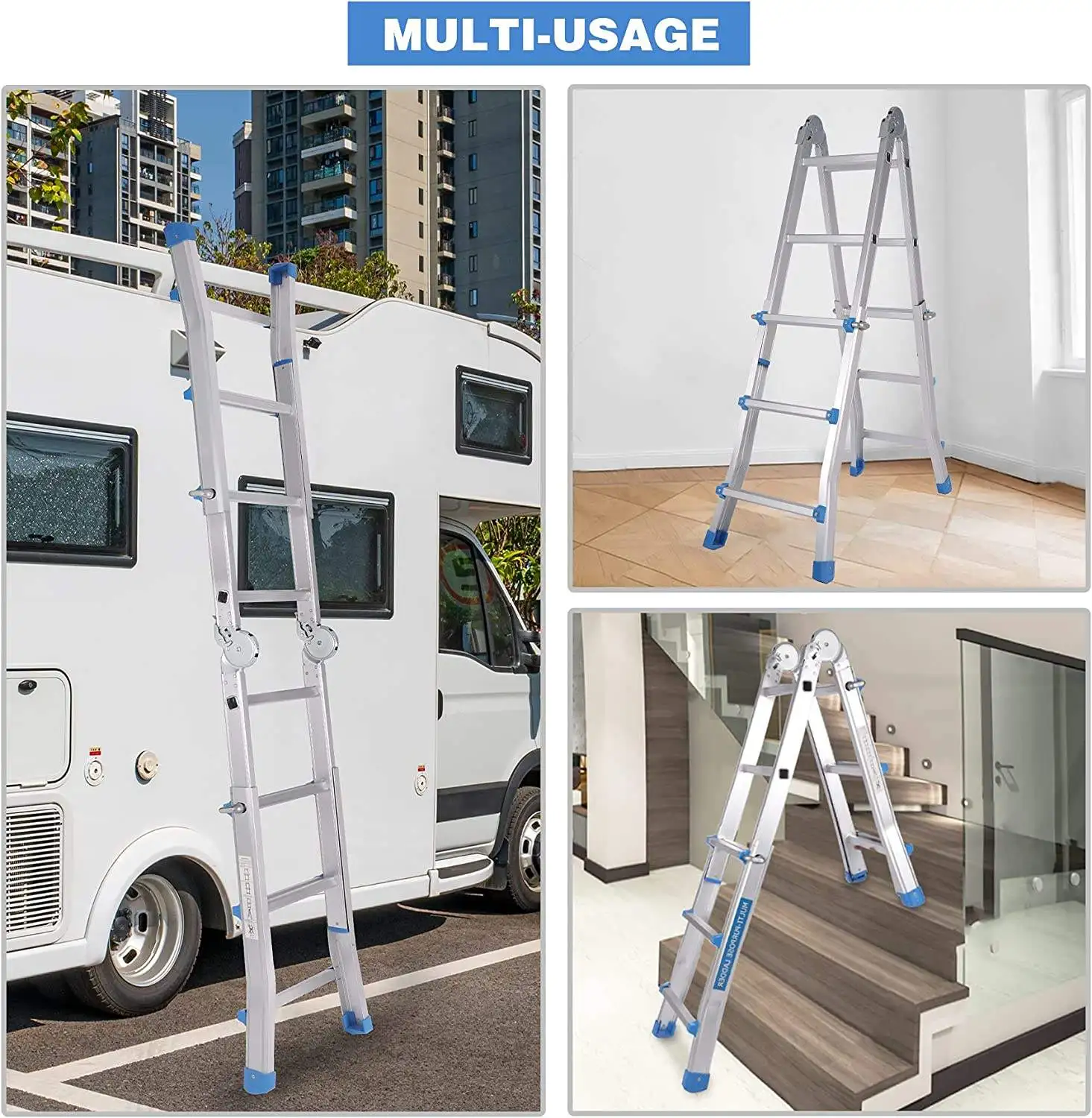 Adjustable Multi-Position Ladder Telescoping Ladder with Non-Slip Rubber Feet for Home and Working Indoor Outdoor
