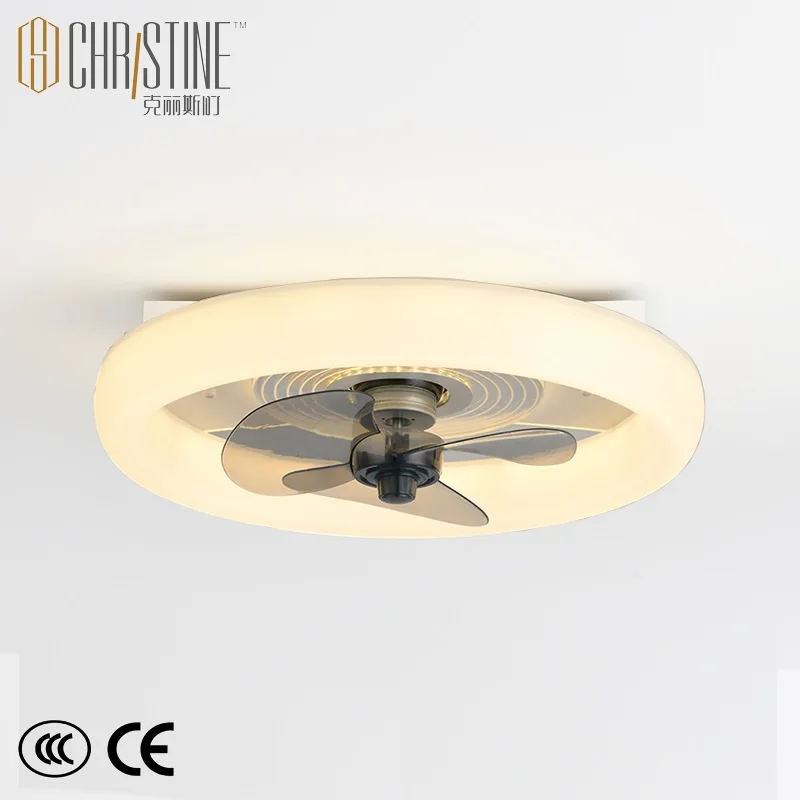 Custom Logo 3 Blade 220V White Bedroom Crystal LED Ceiling Fan Lights For