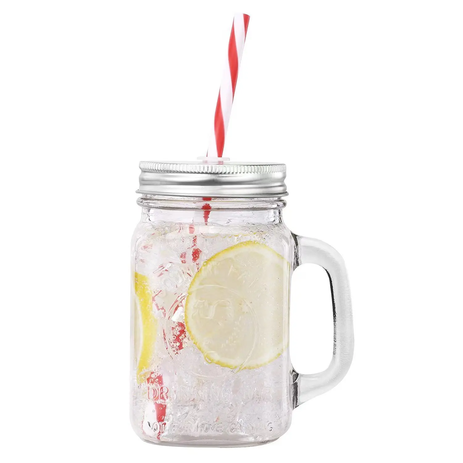 Kitchen storage Drinking wide mouth 16oz coffee beverage Milk tea cup 480ml with handle cover Straw wholesale Mason jar glass