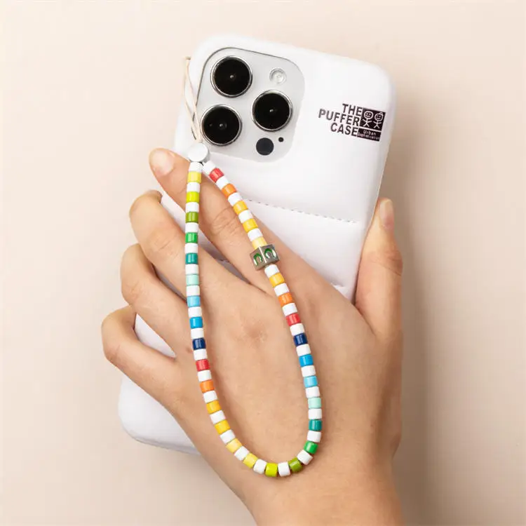 Hifive Wholesale Rainbow Phone Straps Charms Tile Enamel Beaded Mobile Phone Chain Women Wristlet String Keychain