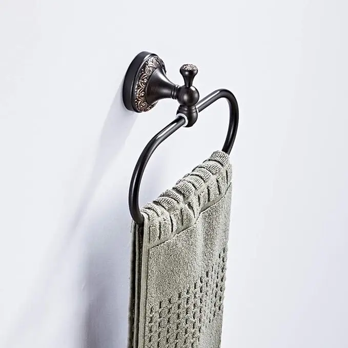 Oil rubbed bronze antique towel rack hanging ring wall mounted round towel bar brass bathroom towel ring