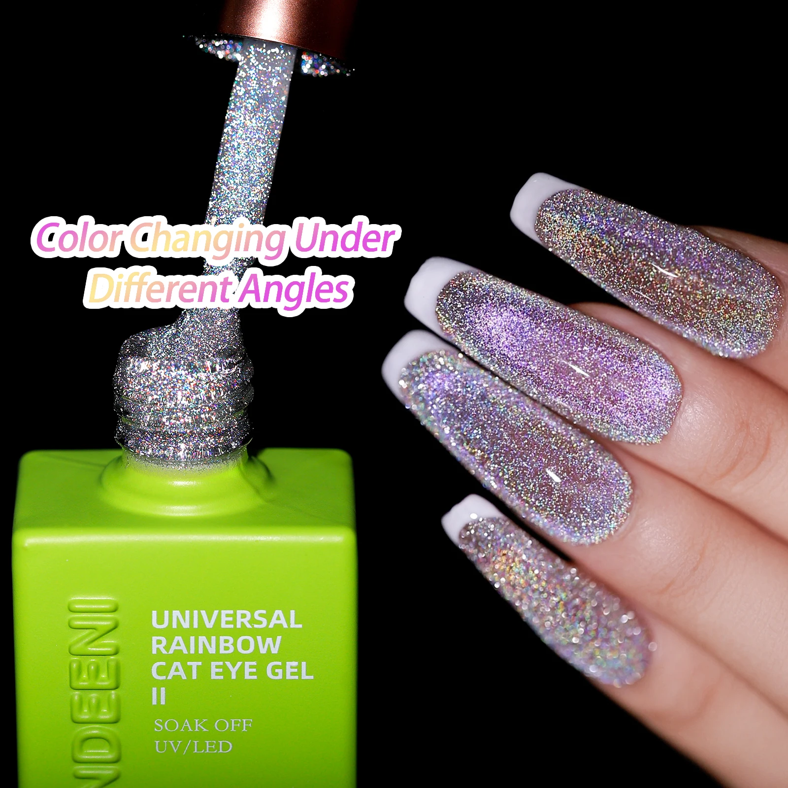 Vendeeni New Trendy Private Label Reflective Holographic Cat Eye Gel  Flashing Rainbow Laser Cat Eye Gel Top Coat