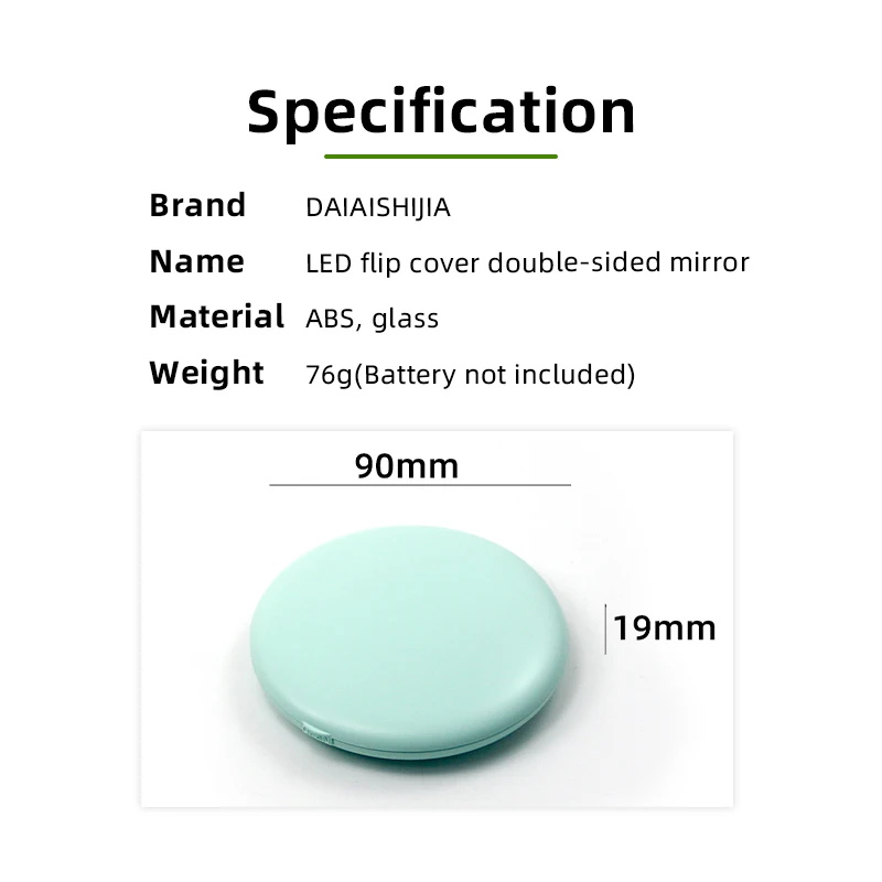 Custom 1X/2X Magnification Cute LED Light Pocket Purse Hand Held Portable Folding Small Mini Makeup Mirror