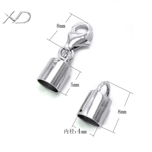 XD P609 925 sterling silver lobster clasp with 5mm end clasp for leather cord Sticky rope tube S925 sterling silver tail clasp