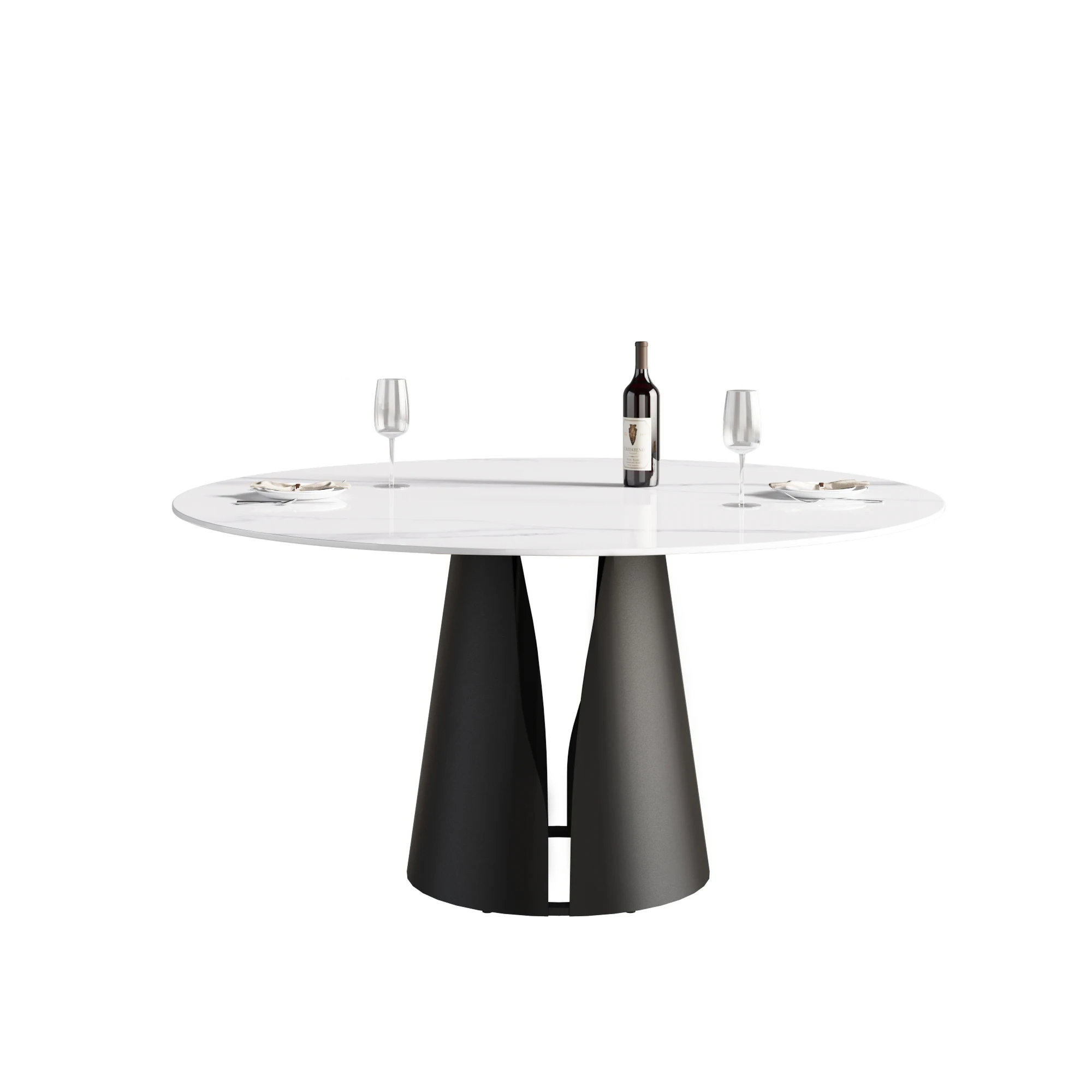 Round Sintered Stone Dining Table With Steel Based Family