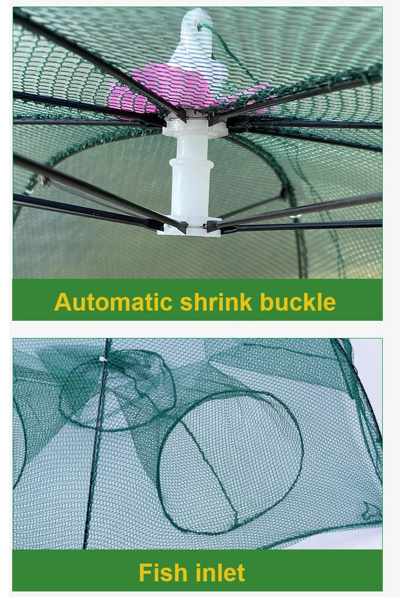 Folded Nylon Trap Net Portable 4-6-8-10-12-16-20-24 Hole Automatic Umbrella Type Fishing Shrimp Crab Trap Fishing Net