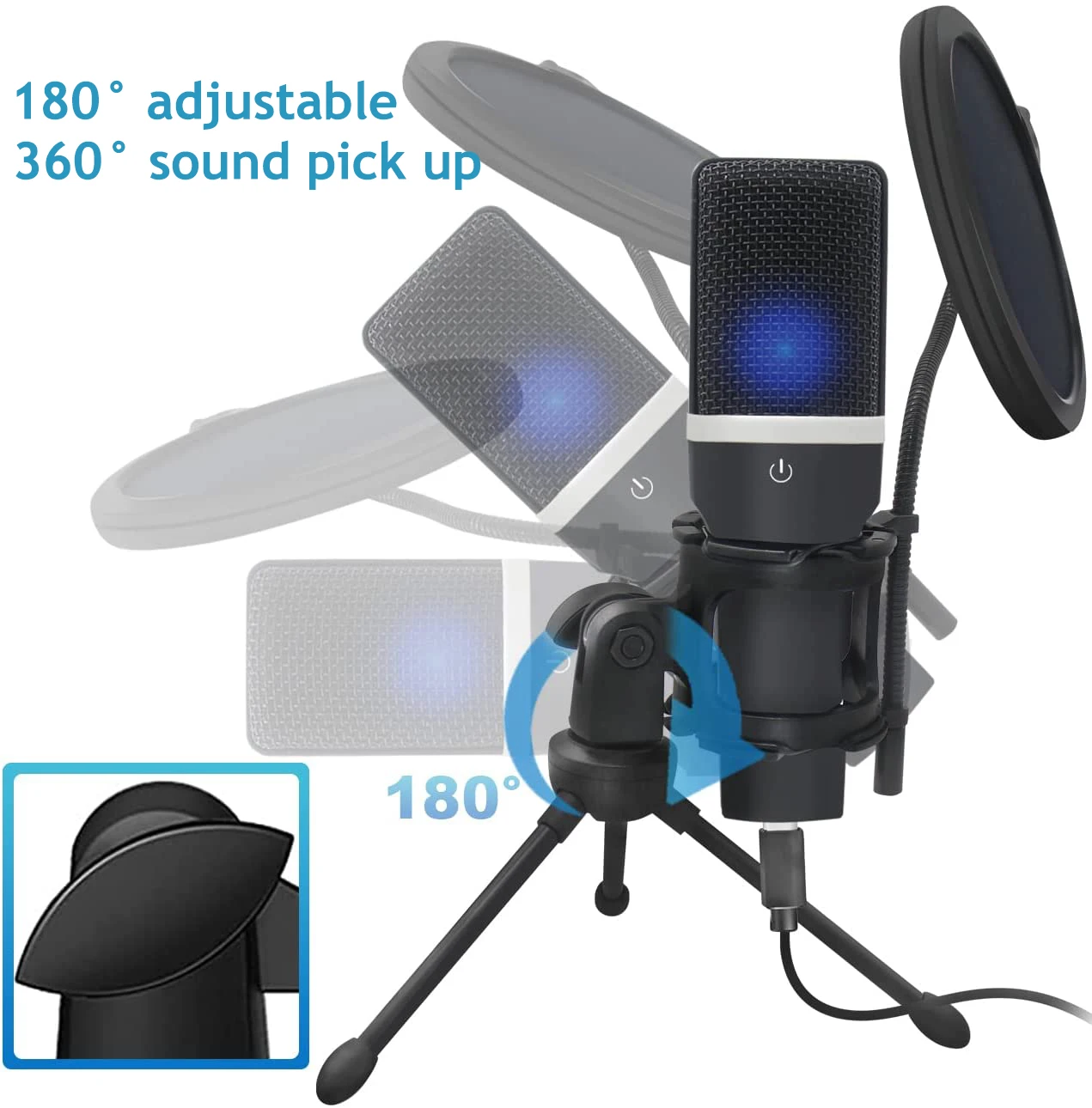 Professional USB Condenser Recording Microphone Streaming Broadcast YouTube Singing Computer Microphone