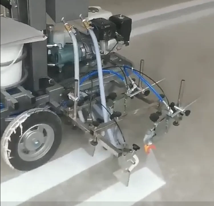 Two component double line cold paint road marking machine with glass spreader laser ruler