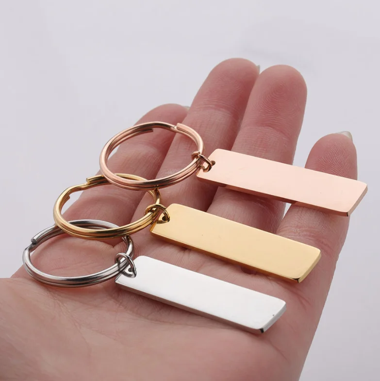 Rectangle Tag Key Chain Blank Stainless Steel Fashion Gift in Gold, Silver, Rose Gold, Black Colors Zinc Alloy LED Keychain 001