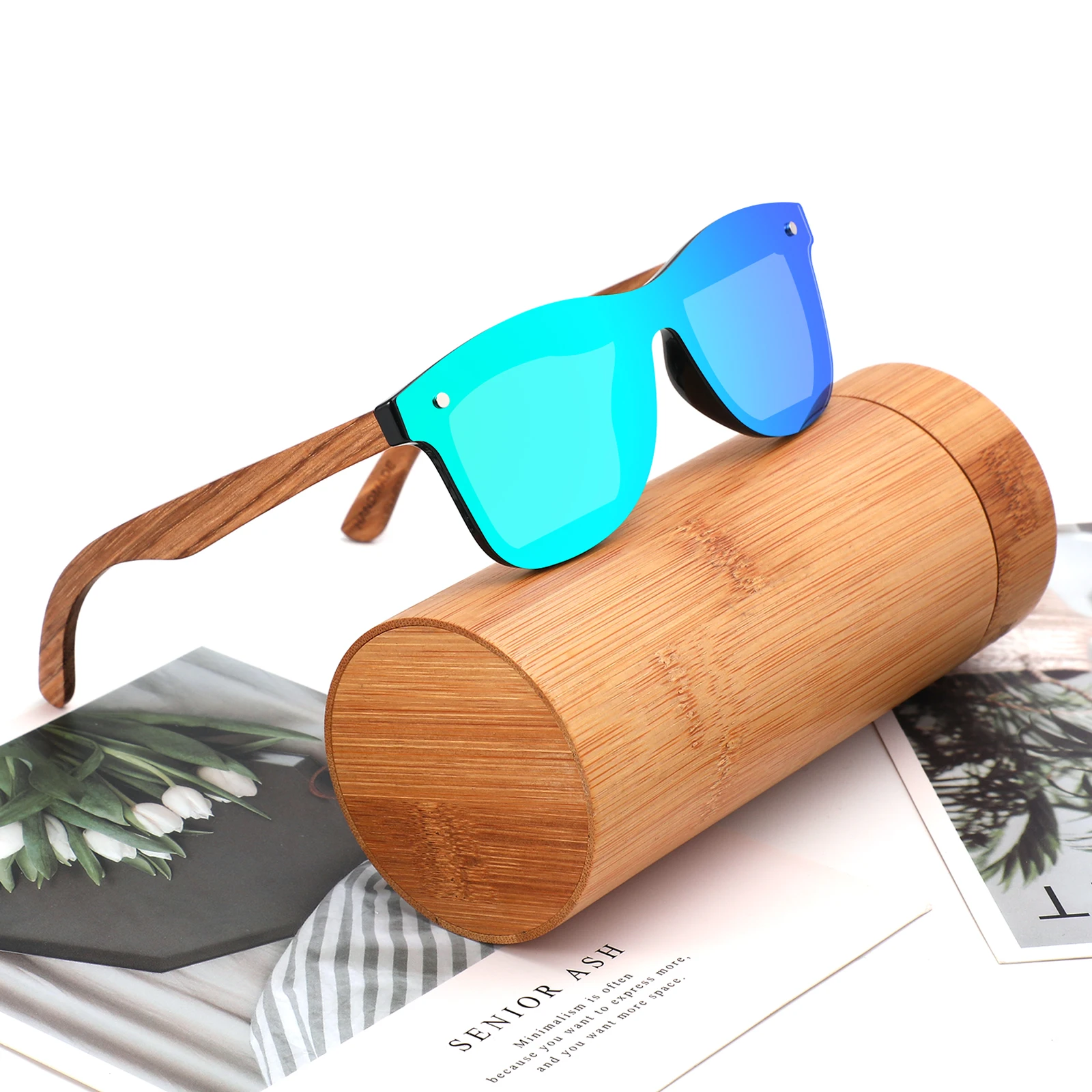 New Fashion polarized wooden sunglasses eco friendly  custom sunglasses logo square frame bamboo sunglasses 2024