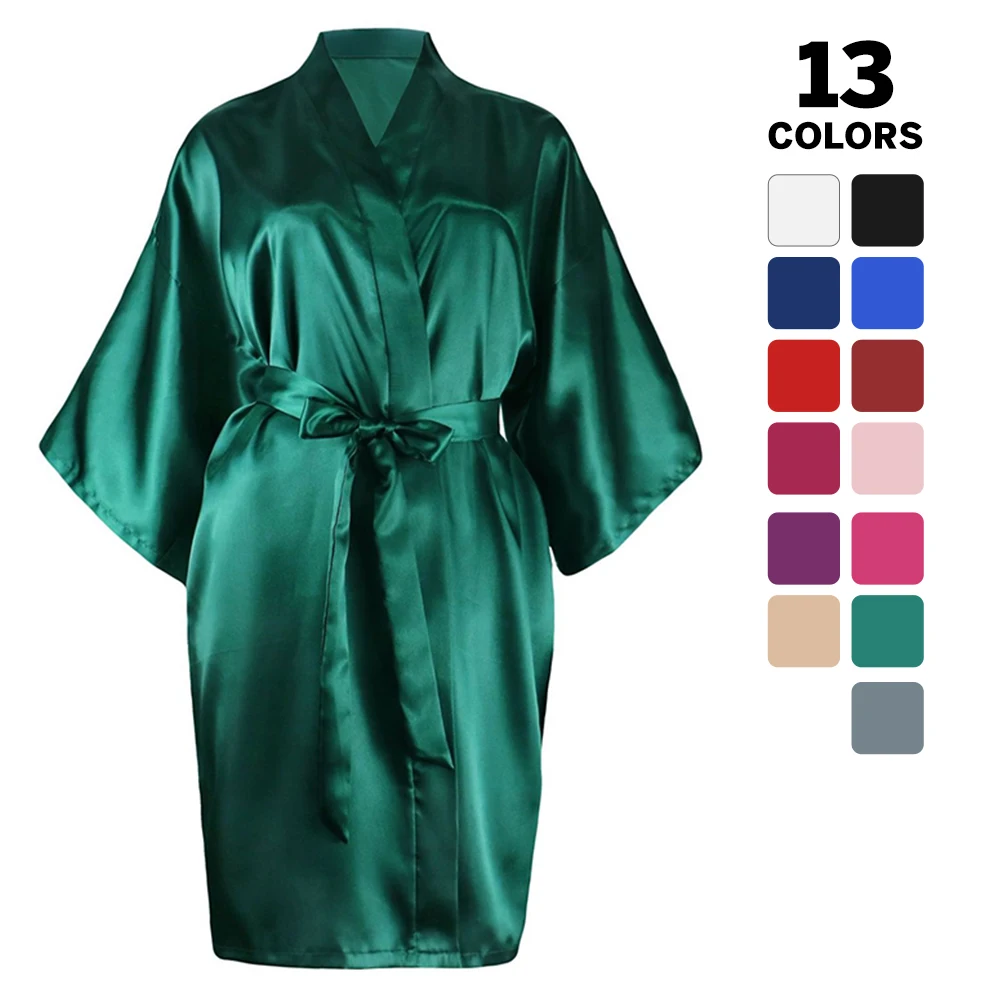 Dropshipping Belted Bridal Wedding Party Bridesmaid Kimono Bathrobe Silk Satin Robe For Women