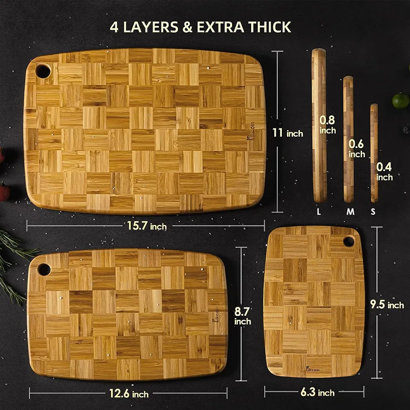 Wholesale checkerboard thick bamboo wood cutting board parquet vertical steak grill beef roast chicken cutting board