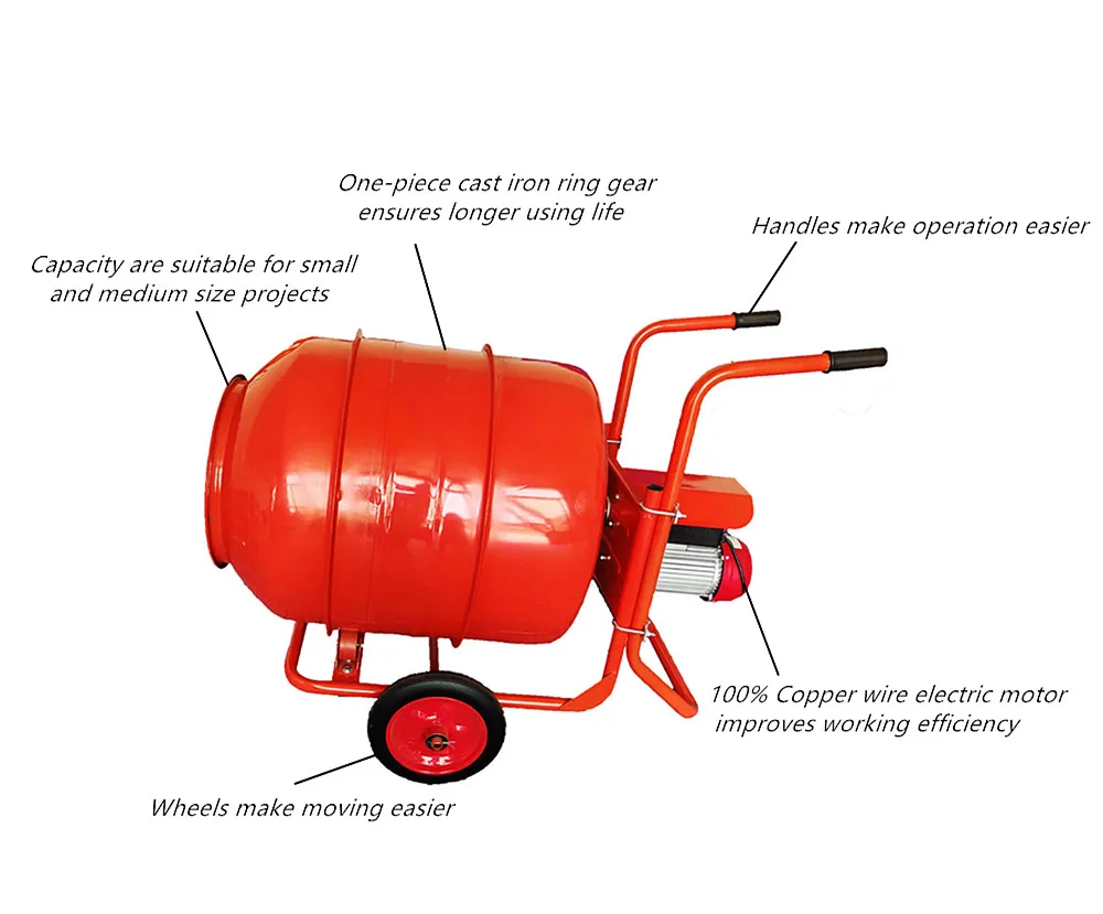 Small Concrete Household Hand Push Mobile Drum Mixer Mini Cement Mortar Mixer