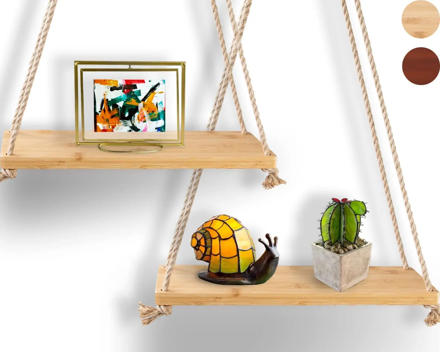 Rustic One Layer Wooden Rope Wall Hanging Shelves Plant Floating Shelves Solid Wood for Home Decor