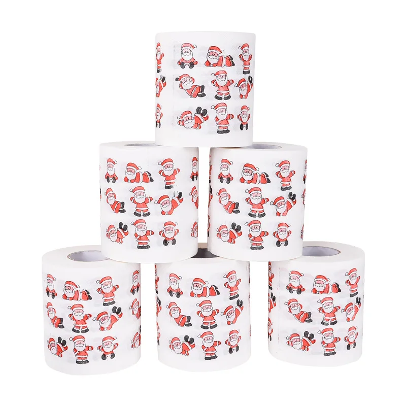 QINGSHE Factory Custom Christmas Paper Tower Bathroom Paper 2 Ply Printed Virgin Wood Pulp Santa Funny Printing Toilet Paper
