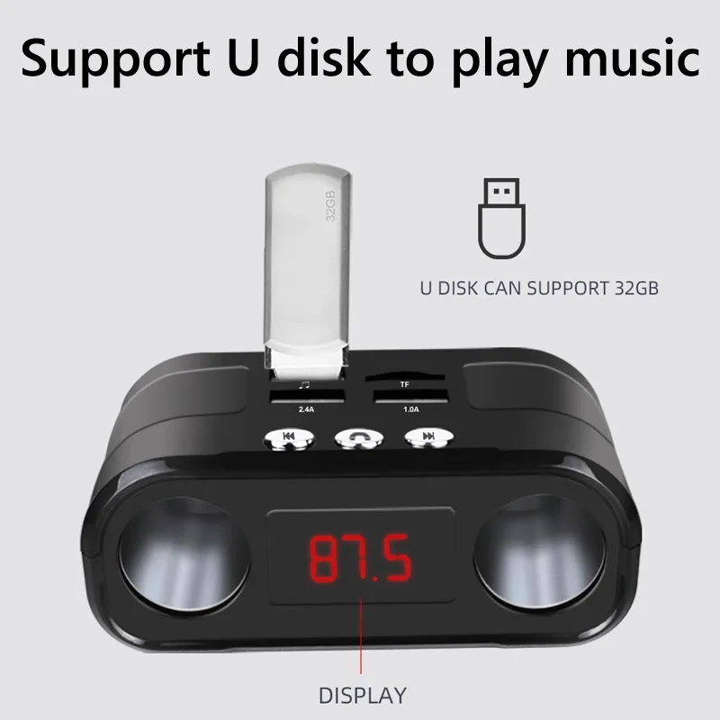 TF Card U Disk Playback Handsfree Car Kit Car Charger 2 Usb Cigarette Lighter Splitter Car Mp3 Player FM Transmitter