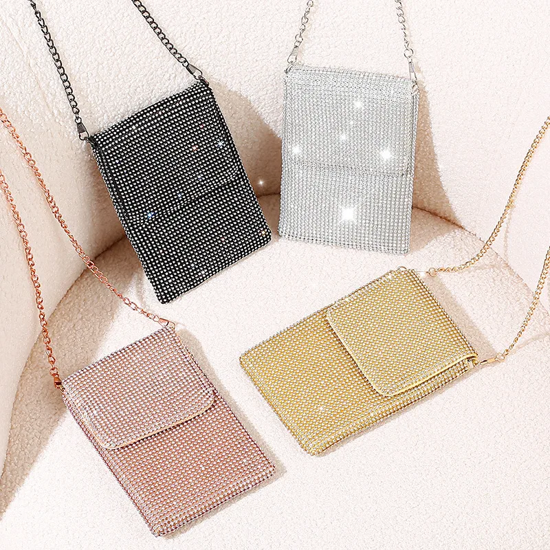 Money Bag Phone Shoulder Bag Purses Handbag Women Sparkle Crystal with Metal Strap Bucket Rhinestone Bling Women Evening Bags
