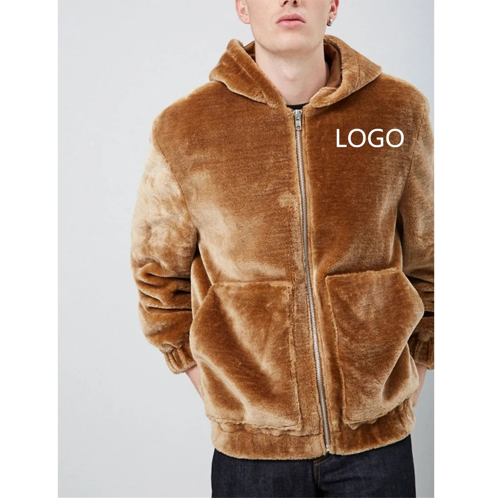 
Long sleeve 2020 wholesale custom design with hooded faux fur casual windbreaker biker stylish fleece men jackets winter 