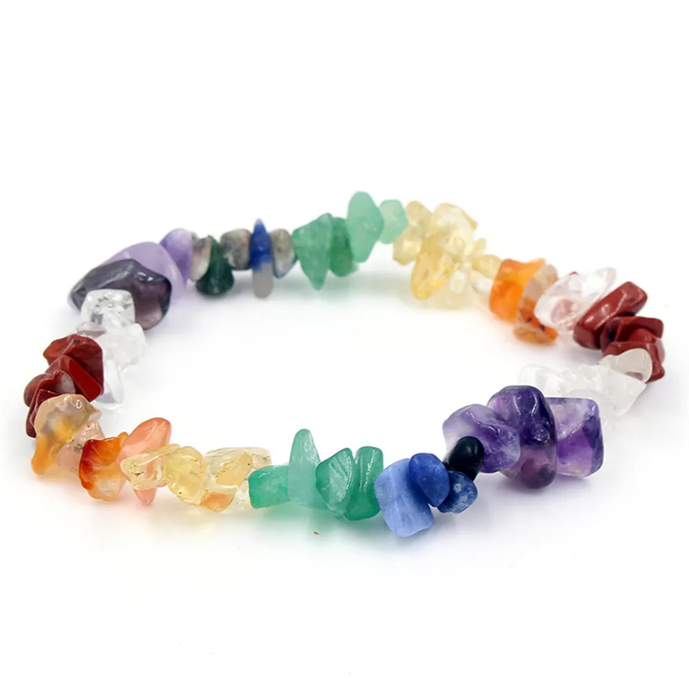 Women Colorful Natural Crystal Stone Bracelet Healing Gravel Chipped 7 Chakra Stone Bracelet For Girls