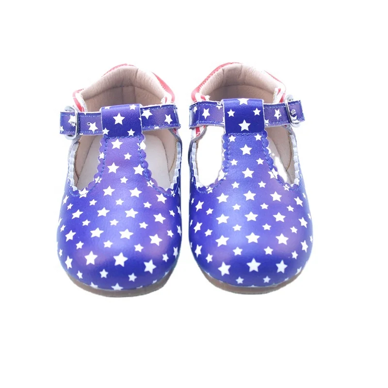 T-Strap Baby Moccasins Shoes American Flag Print Design with Soft Sole Mary Jane Flats for Infants Prewalkers Toddlers Boys Girl
