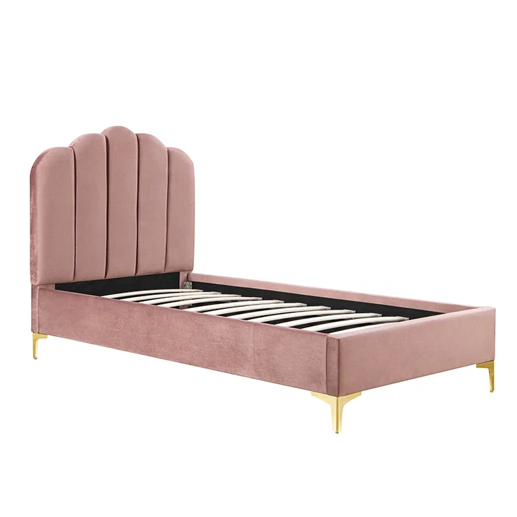 Willsoon furniture1655 Pink Fabric Platform Bed Steel Leg Nordic Modern single Beds