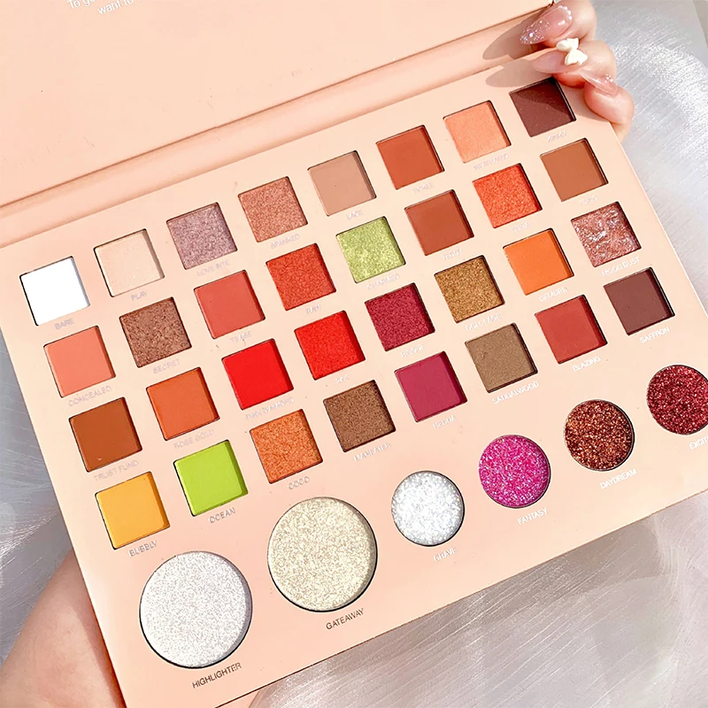 Oem Vegan Cruelty Free Makeup 38 Color Waterproof Highlight Blusher Eye Shadow Palete Private Label Eyeshadow Palette