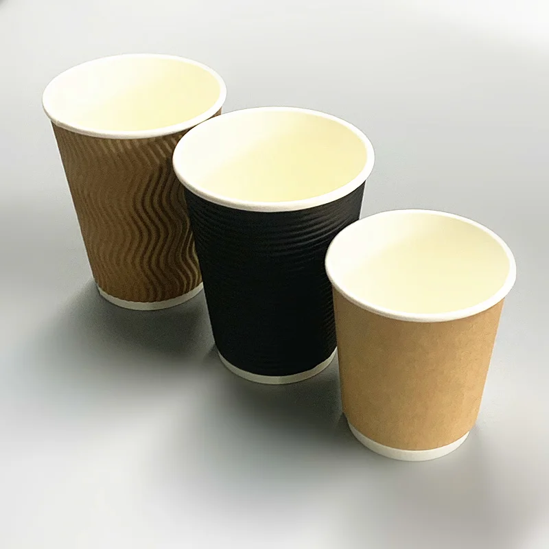 Wholesale   Ripple Wall Paper Cup Food Package  for Beverage Wrapped 8 Oz 10 Oz 12 Oz 16 Oz raw materials paper cup fan