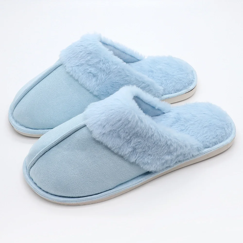 Home Slippers Indoor Winter Couples Non-slip Men and Women Footwear PVC EVA Leather Faux Fur Customization Round Warm Slippers