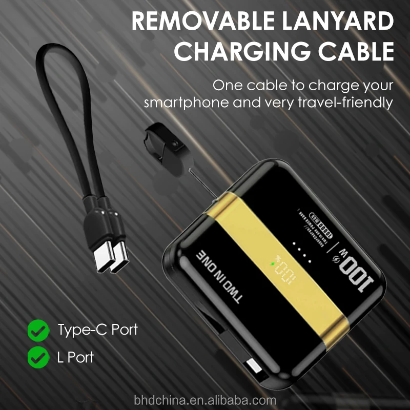 Портативное зарядное устройство компактный аккумулятор 10000 мАч 20WPower Bank Встроенный кабель Высокоскоростная зарядка совместим с iPhone 16 15