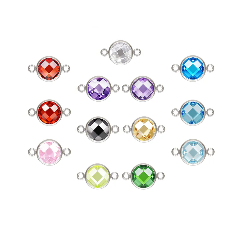 GP DSCB 3A CZ 4mm 6mm Connector S925 Silver Zircon Birthstone Connectors Checkerboard Charms permanent jewelry chains making