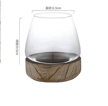 Luxury Custom Color Round Ball Shape Fish Bowl Flower Glass Vase with Wooden Stand For Home decorate