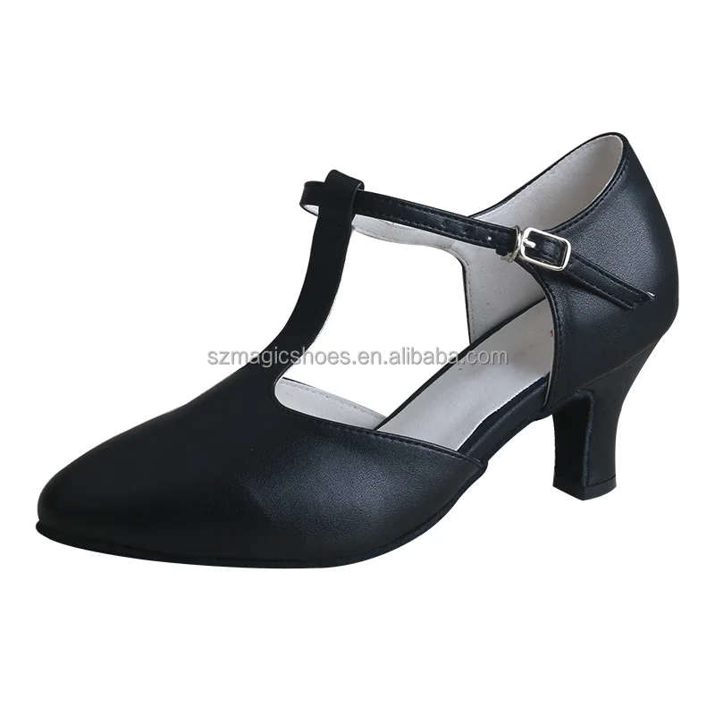 Customized Wide Durable Black Leather Dance Shoes for Women