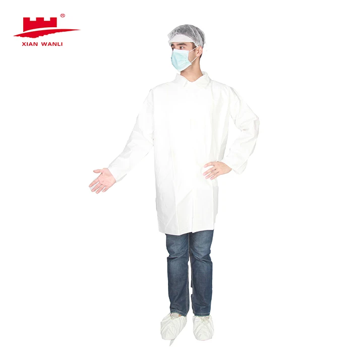 Non Woven Dust Proof SMS/PP/Microporous Lab Coat Button /Vel Cro Lab Coat With Single Collar