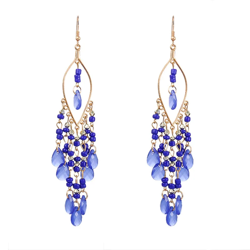 Korean Fashion Earrings Trend 2021 Women Bohemian Holiday Style Handmade Acrylic Beaded Tassel Long Earrings