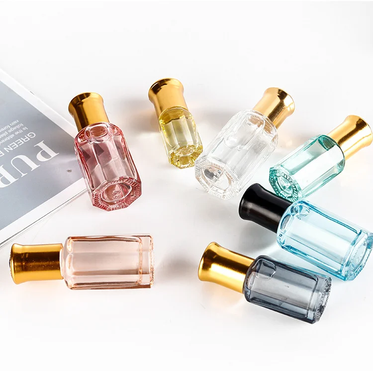 3ML 6ML 12ML Wholesale  Printing Arabic Fancy Attar Oudh Oil Tola Glass Bottle For Oud Oil with Brass  Copper Lid