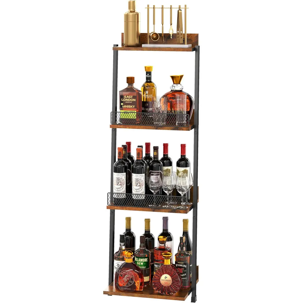 4 Tier Wine Rack Freestanding Floor with Wall Wine Rack Storage Organizer for Wooden Shelf wine tumbler holder