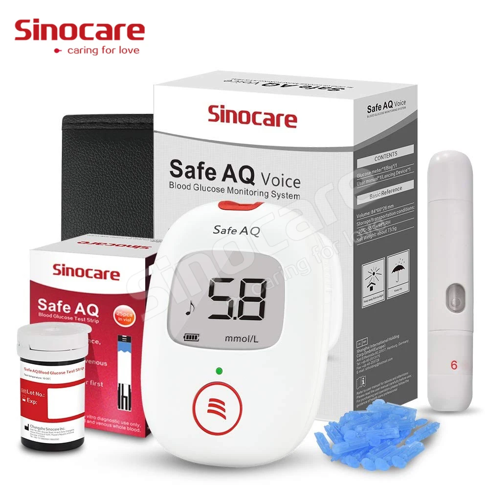 SINOCARE Safe AQ Sugar Diabetes Blood Sugar Test Kit with Voice,Blood Sugar Glucose Meter with Test Strips Lancet