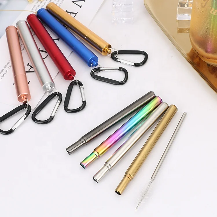 Hot sale stainless steel telescopic straw creative scratch resistant metal straw set color portable folding eco drinking straws