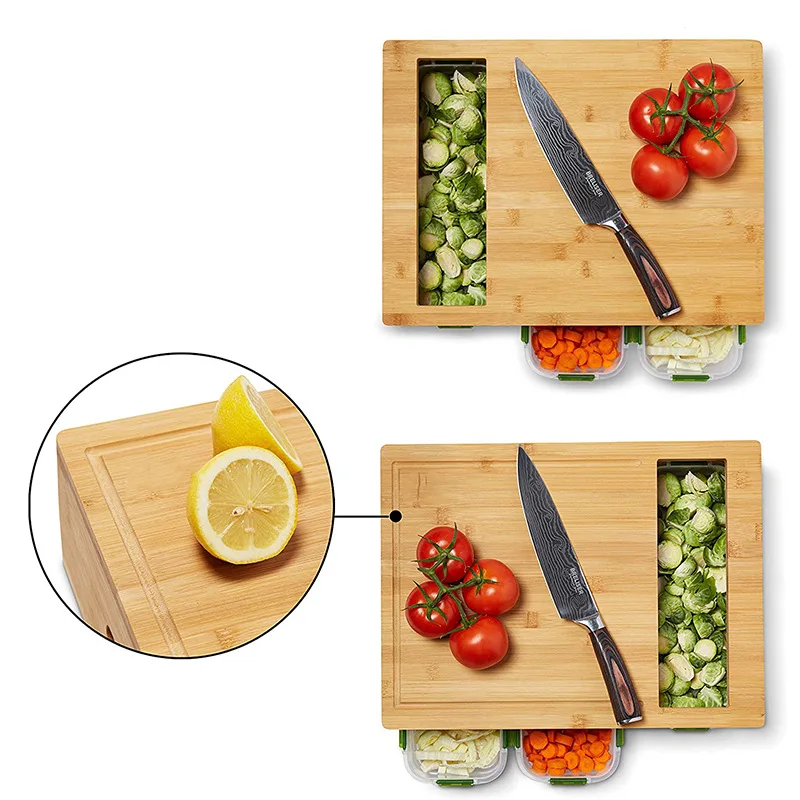 Wholesale  Bamboo Trays collecting Wood Cutting Storage Organizer Board With 4 Containers