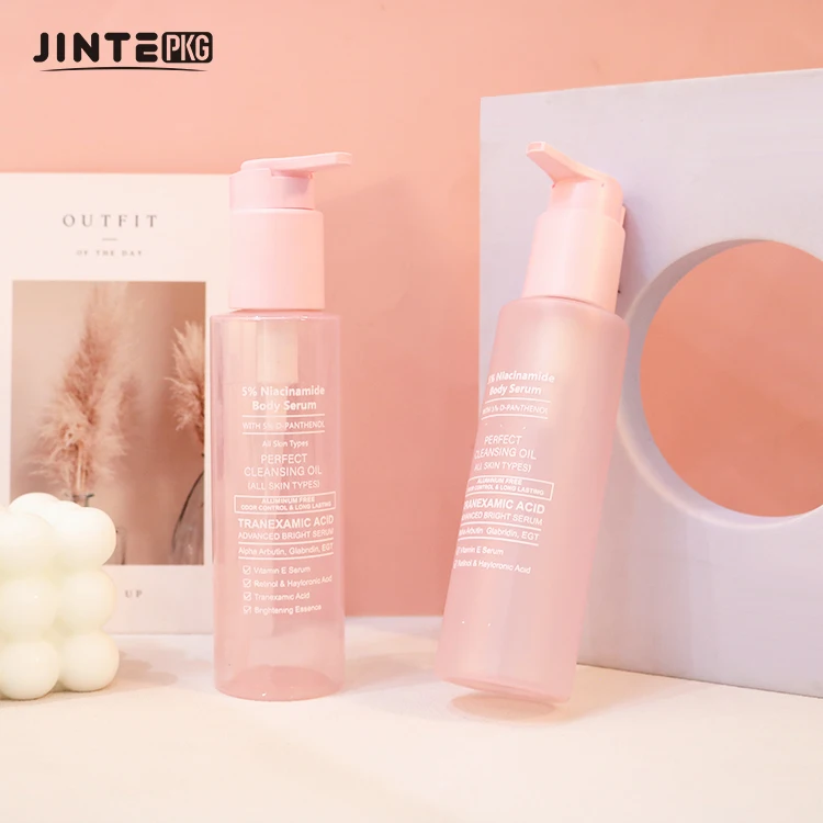 Beauty  200ml 250ml Pink  Cosmetic Frosted PET lotion Bottle With Pump For Skincare Body Wash Body Oil