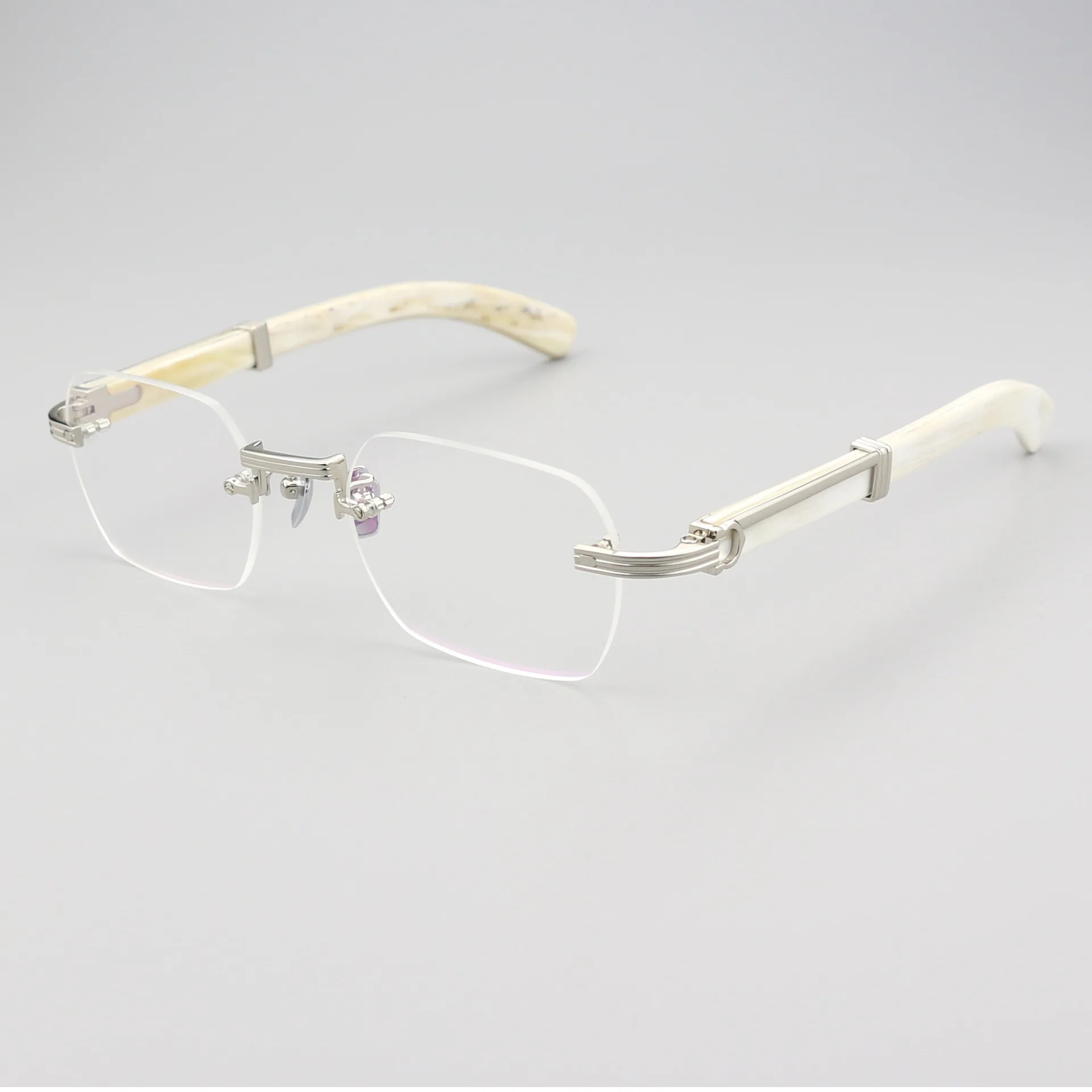 High end white ox Buffalo horn glasses frame  rimless business glasses frame frameless optical glasses frame