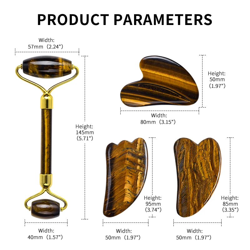 Natural Tiger Eye Gua Sha Set Wholesale Facial Massage Jade Roller And Gua Sha Tool Fast Delivery Face Roller Guasha Set