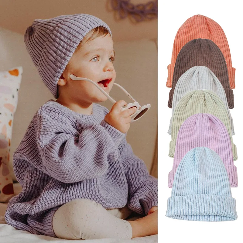 1 Pcs Personalized Label Autumn Winter Neutral knitted beanie Infant Toddler Children Boys Girls Baby Knit Hat