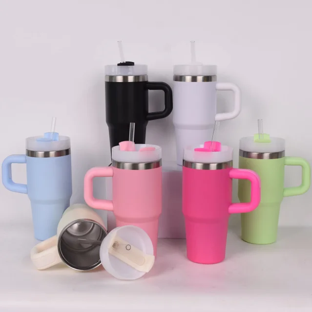 Custom 14oz gen 2 double wall stainless steel coffee tumblers vacuum insulated mugs straw tumbler drinking cups with handle