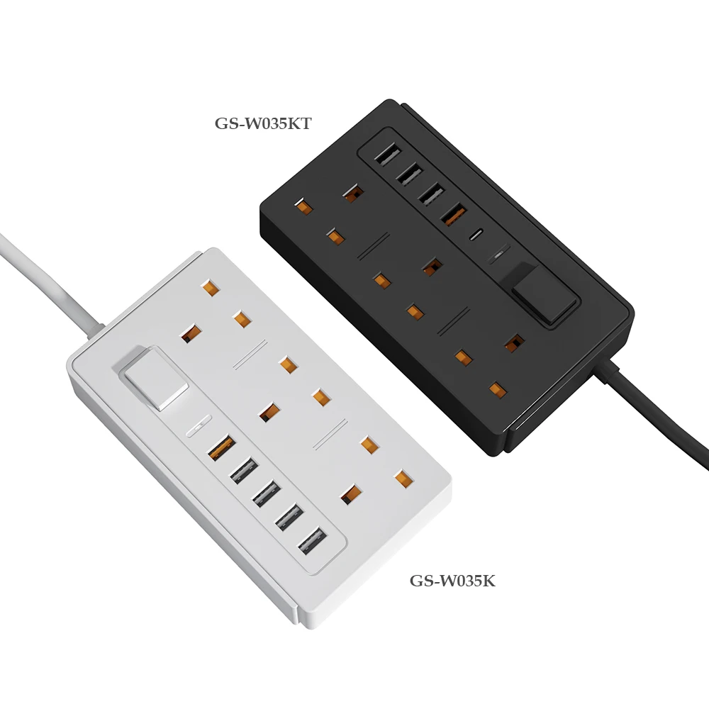 Widely Spaced 3AC Outlets 5 USB Ports UK Flat Plug Surge Protector Power Strip Electrical Extension Sockets For Home Office