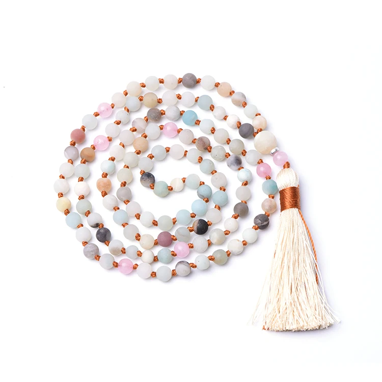 108 Mala Amazonite розовые кварцевые кисточки ручной работы ожерелье без блеска водонепроницаемое из бисера