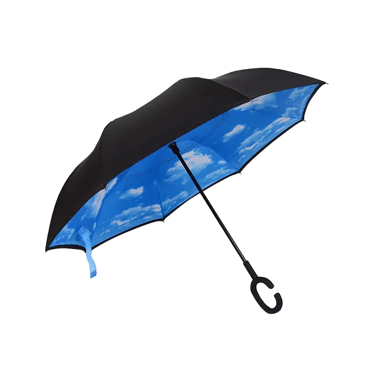 Прямой обратный Зонт внутри вверх дном c-образная ручка двухслойный Пользовательский логотип печать полный цветочный принт внутри зонтиков