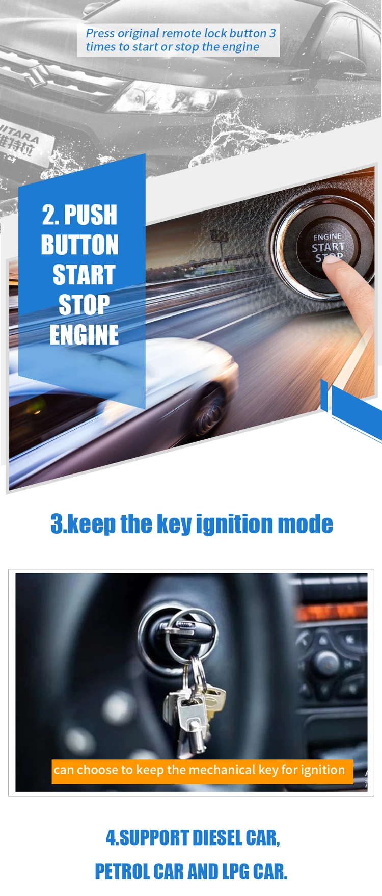 Drop Shipping KOL Cardot Immobilizer Auto Push Start Engine Car Alarm System Passive keyless Remote Starter