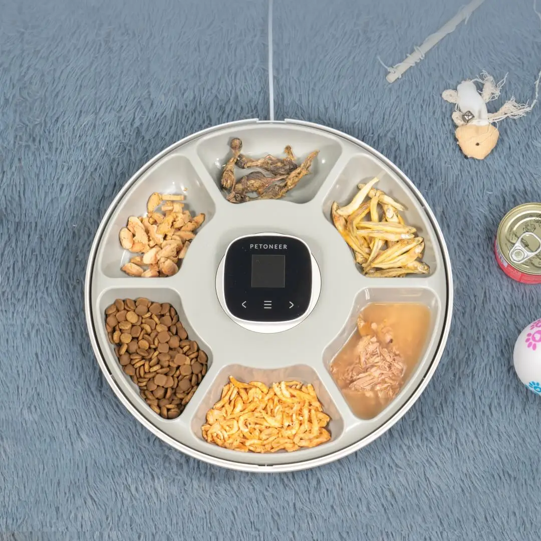 Six Meals Pet Feeder Hot Selling Pet Supplies Cat Treat Food Dispenser LED Display USB Type-C Support Batteries as Backup