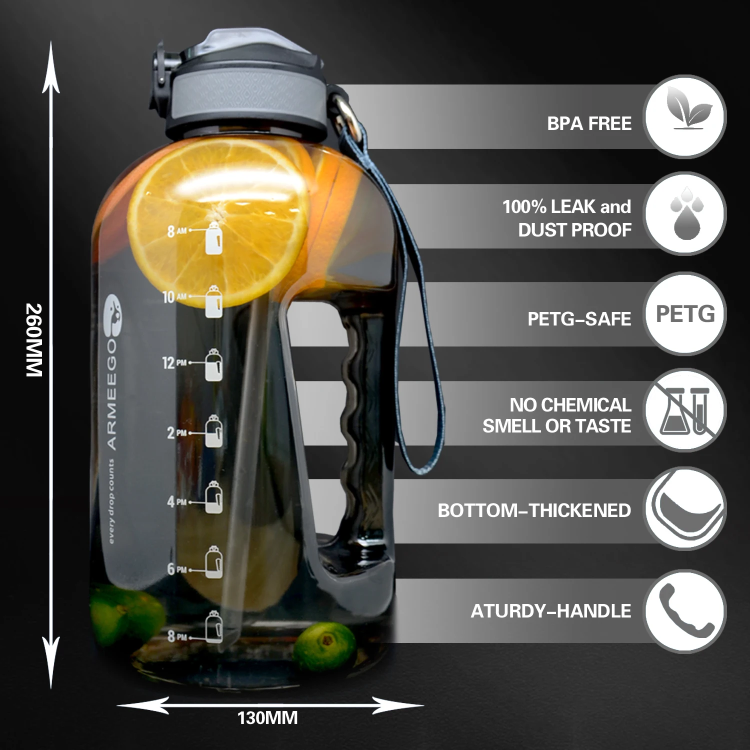 Custom Logo One Gallon And Half Gallon Water Bottle With Straw 2.2L And 3.78L And 1Gallon Water Bottle With Straw